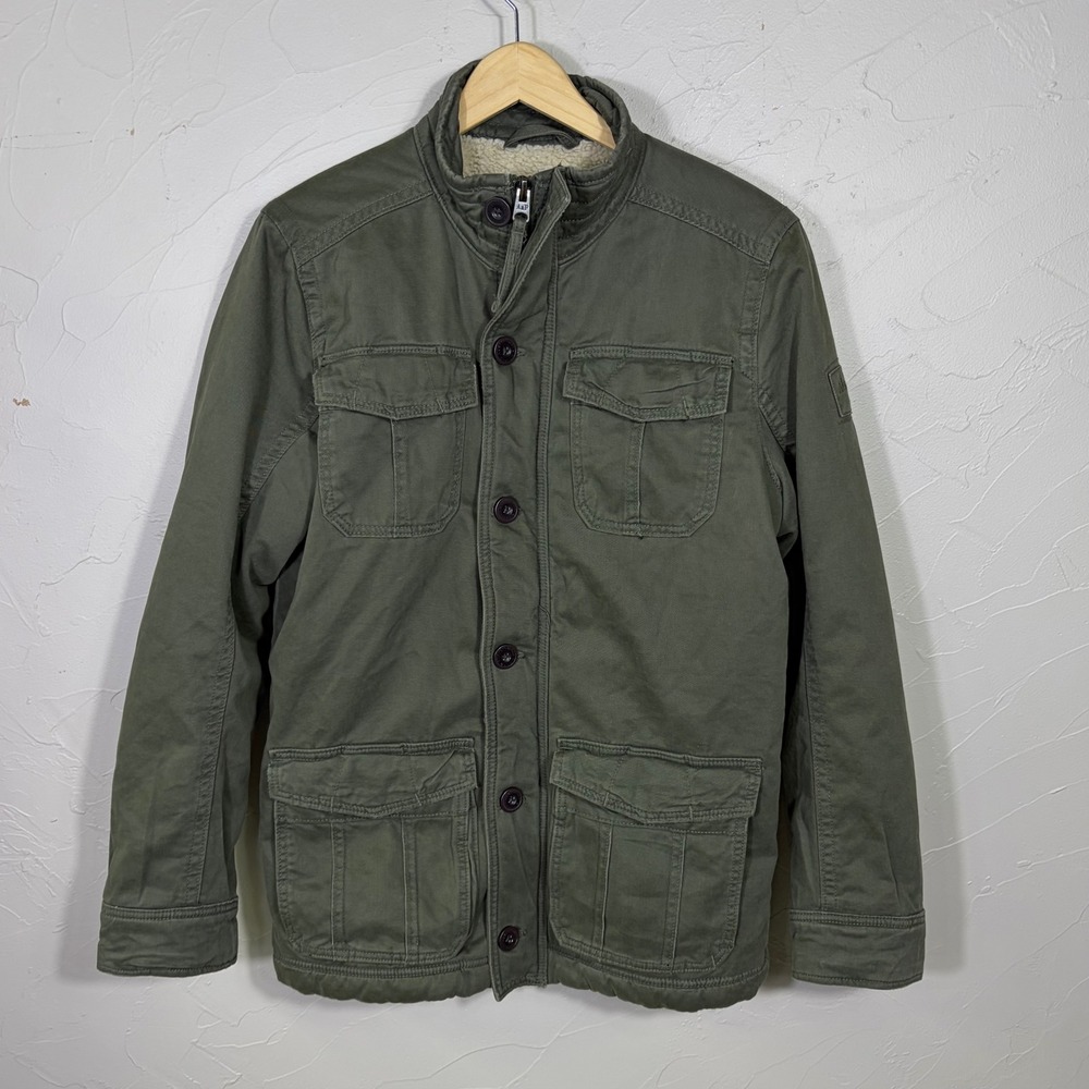 VTG Abercrombie & Fitch Field Jacket Sherpa Lined Mens S Green Utility‎ Gorpcore